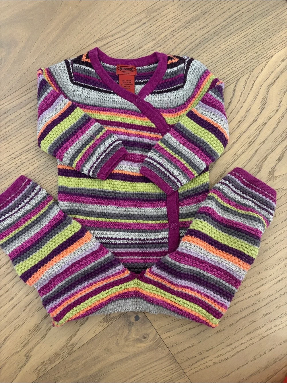 Missoni Multicolor Striped Onsie  with Purple Trim 6-12 Mo
